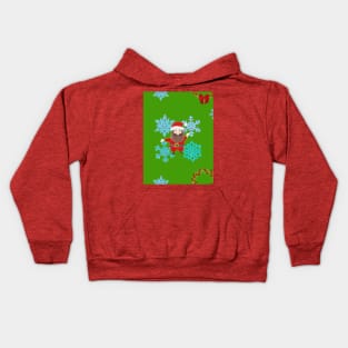 Santa Claus with a Christmas tree seamless pattern on a green background Kids Hoodie